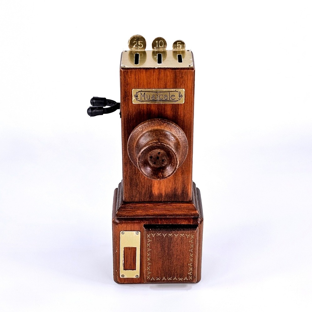 Berkeley Designs Vintage Wood Payphone Music Box Bank I Just Call To Say I Luv U